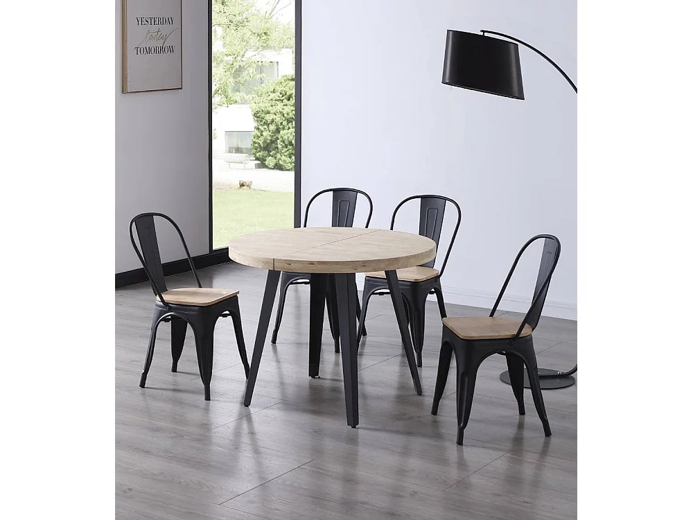 Mesa de comedor redonda extensible de 76x100x100-180 cm de madera clara Skadi