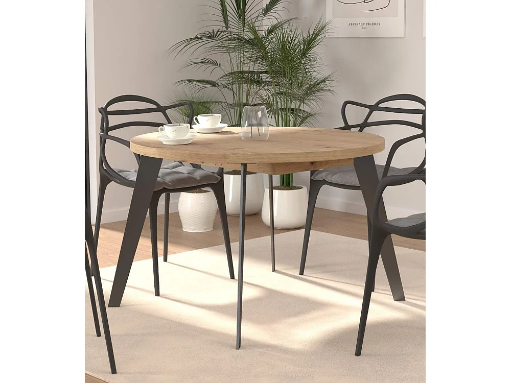 Mesa de comedor redonda extensible de 75x110x110-155 cm de estilo industrial Loki