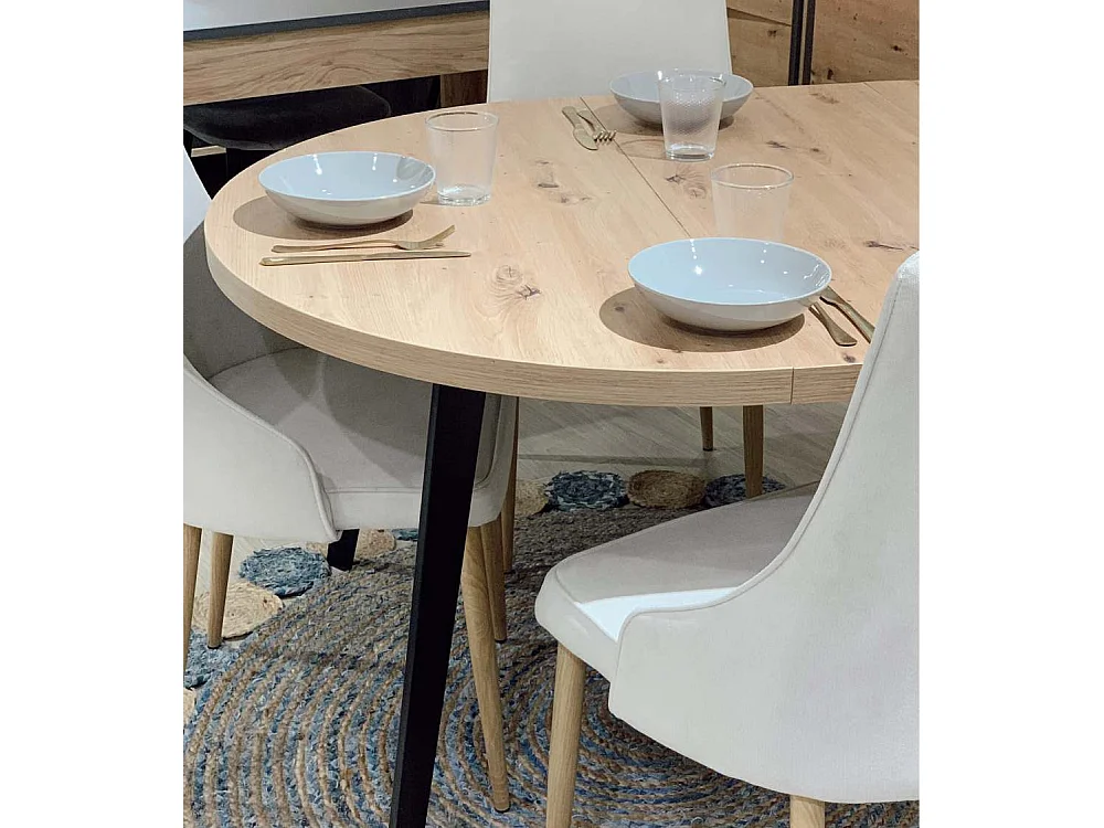 Mesa de comedor redonda extensible de 75x110x110-155 cm de estilo industrial Loki