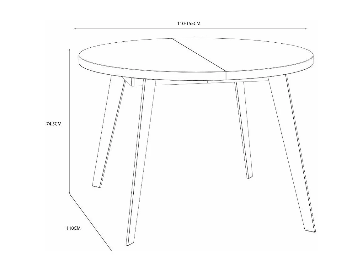Mesa de comedor redonda extensible de 75x110x110-155 cm de estilo industrial Loki