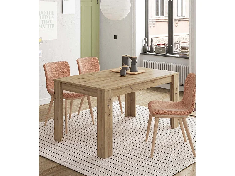 Mesa de comedor extensible de 78x140x90 cm de diseño minilamista en color beige Katia