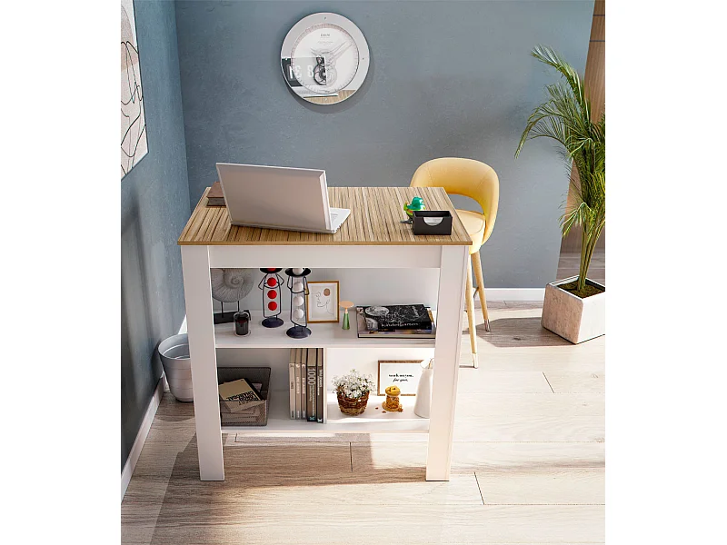 Mesa alta de cocina de 105x103x67 cm con sobre en color beige y patas blancas Edith