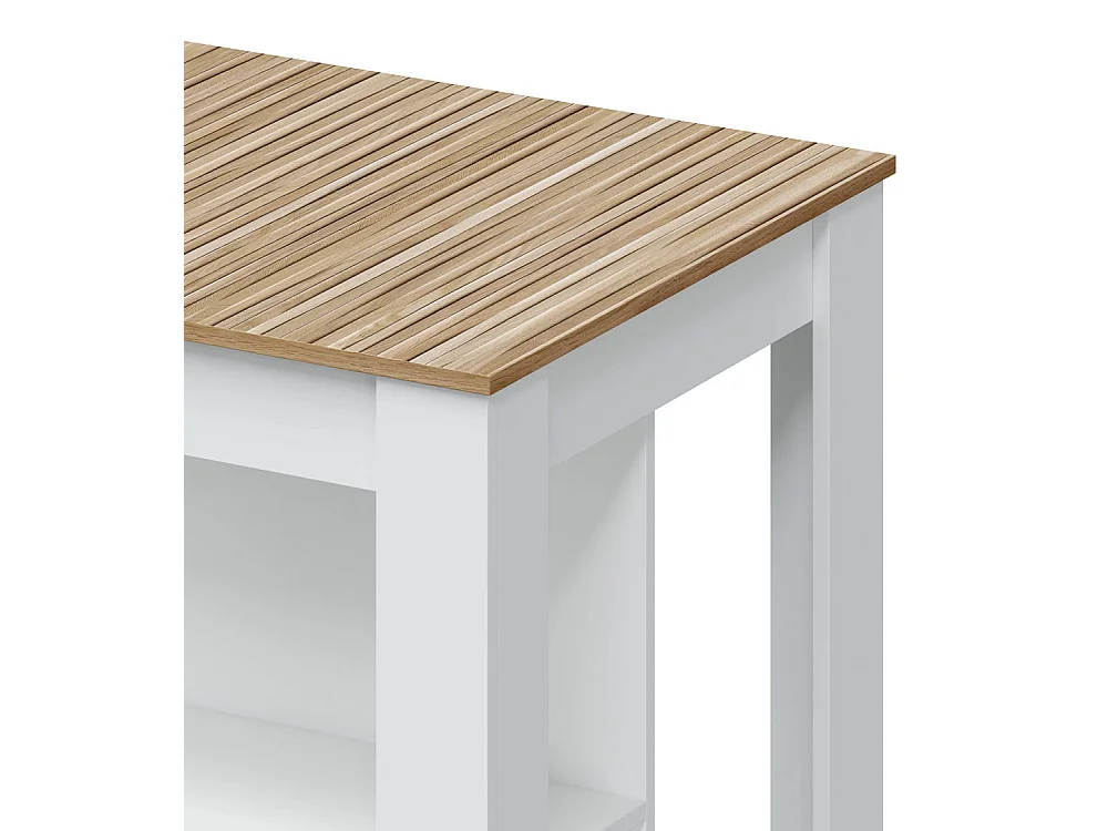 Mesa alta de cocina de 105x103x67 cm con sobre en color beige y patas blancas Edith