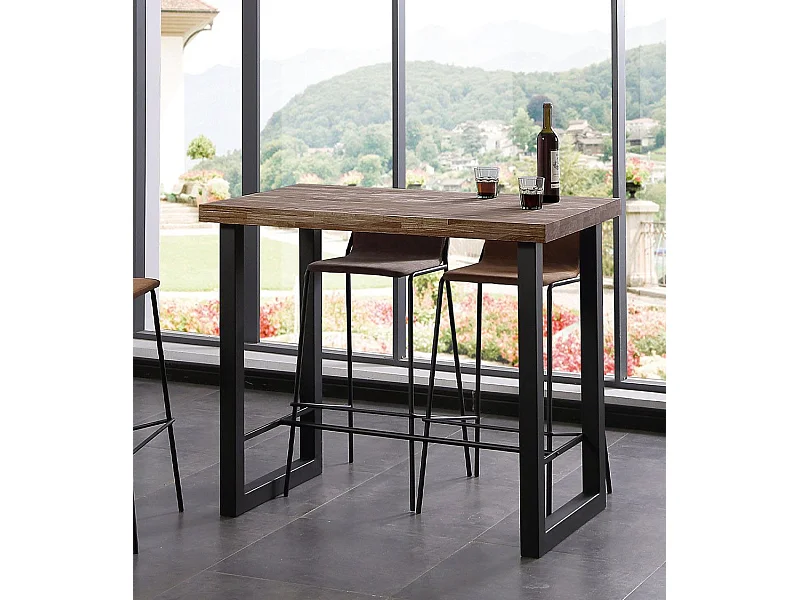 Mesa alta rectangular de 100x120x70 cm de madear en color marrón con patas negras Darek