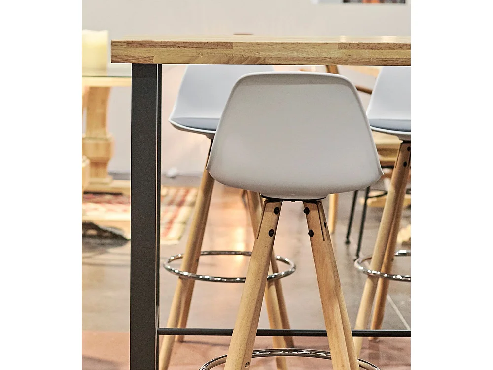 Mesa alta rectangular de 100x120x70 cm de madera en color beige con patas negras Darek