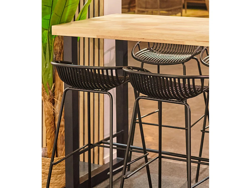 Mesa alta rectangular de 100x120x70 cm de madera en color beige con patas negras Darek