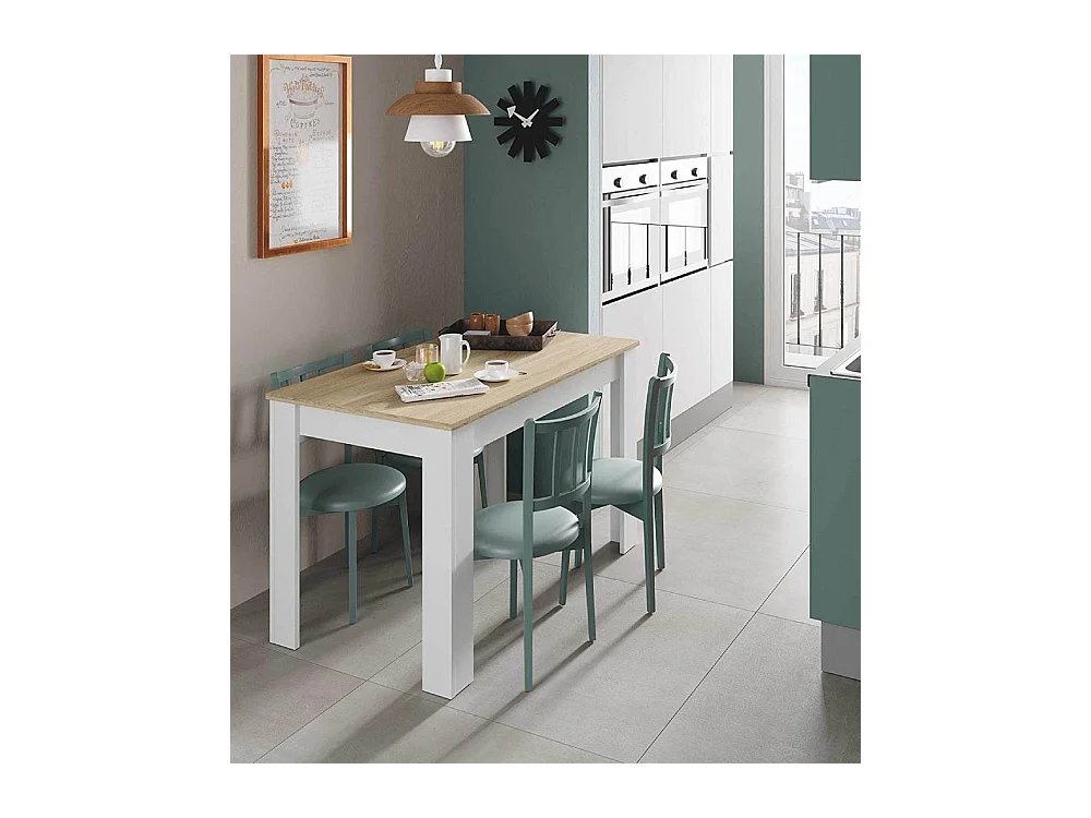 Mesa de cocina rectangular fija de 78x109x67 cm en color beige con patas blancas Katia