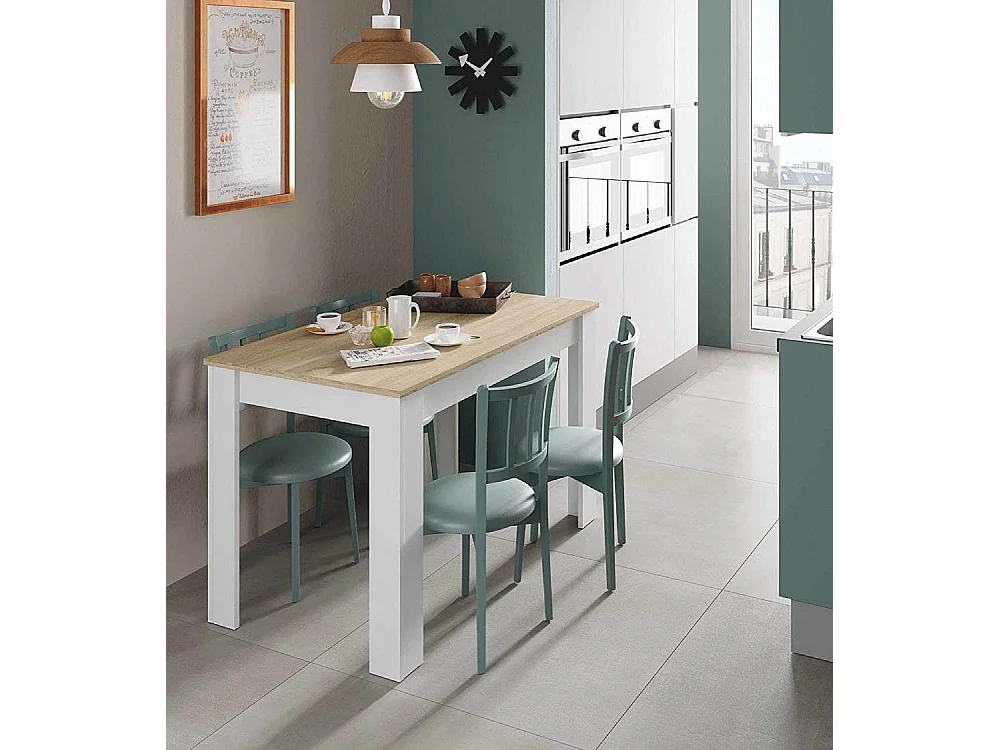 Mesa de cocina rectangular fija de 78x109x67 cm en color beige con patas blancas Katia