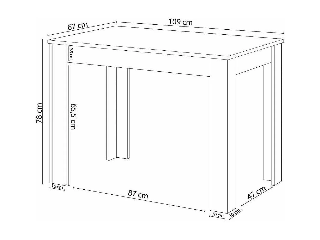 Mesa de cocina rectangular fija de 78x109x67 cm en color beige con patas blancas Katia