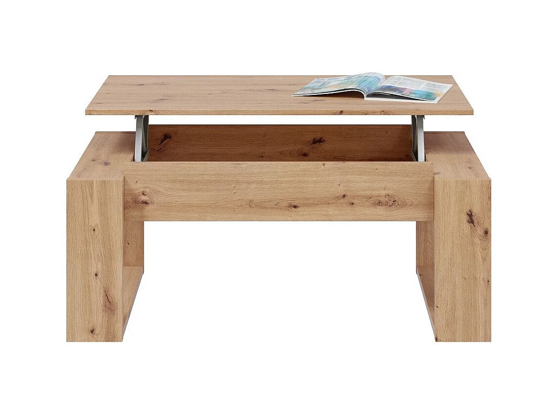 Mesa de centro elevable de 45x105x55 cm rectangular con almacenaje en color beige Keila