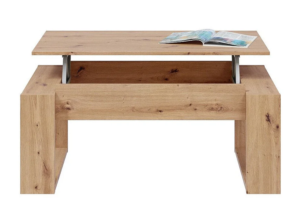 Mesa de centro elevable de 45x105x55 cm rectangular con almacenaje en color beige Keila