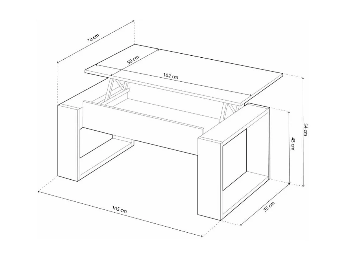 Mesa de centro elevable de 45x105x55 cm rectangular con almacenaje en color beige Keila