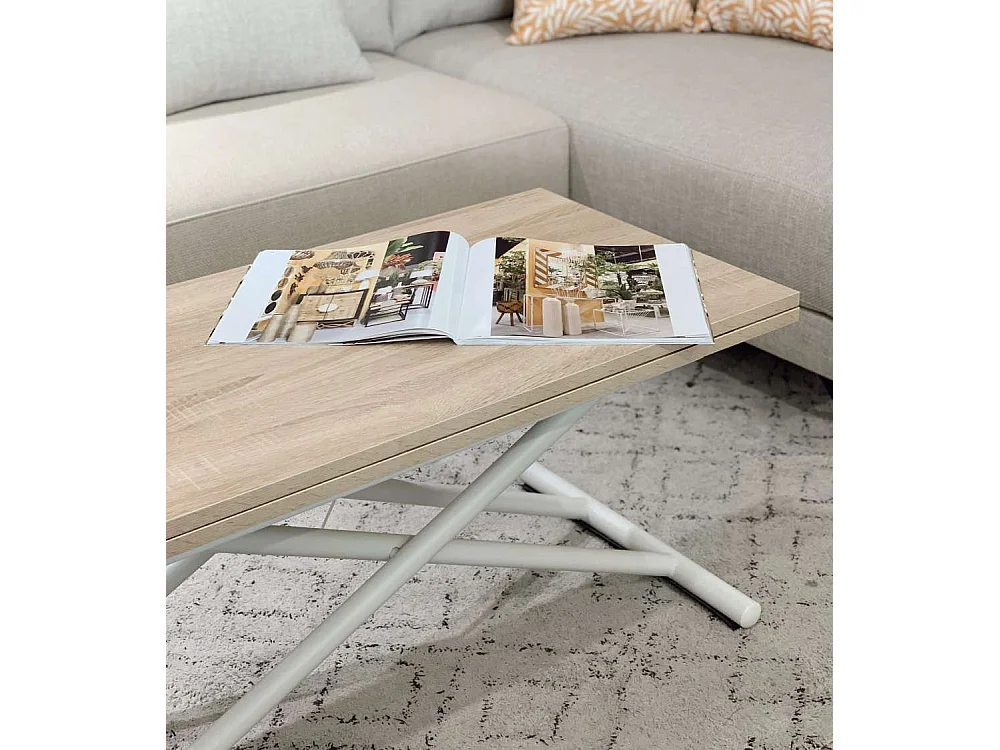 Mesa de centro elevable extensible de 49-76x100x50-100 cm con sobre en color beige Frenzy