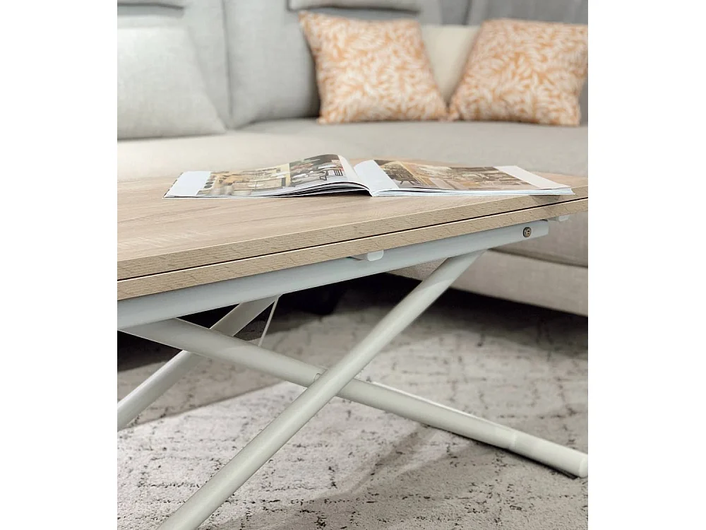 Mesa de centro elevable extensible de 49-76x100x50-100 cm con sobre en color beige Frenzy