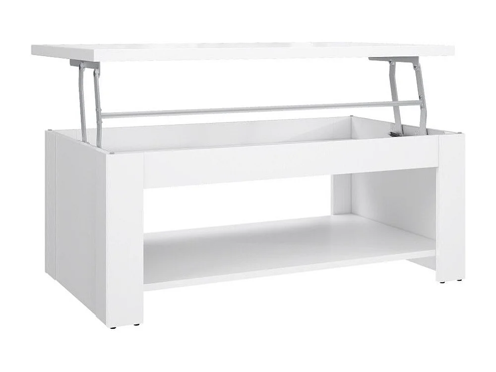 Mesa de centro elevable de 45-66x110x65 cm de mader en color blanco con almacenaje Dumi