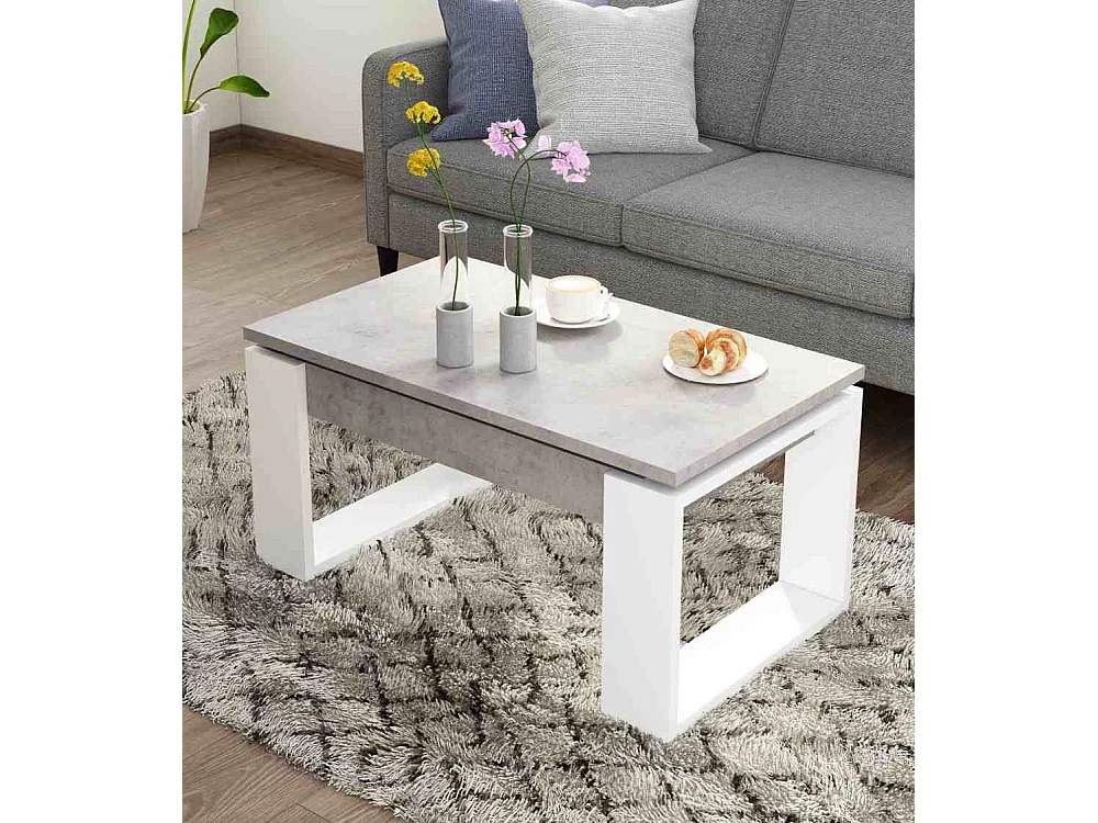 Mesa de centro elevable de 45x90x52 cm con sobre en color gris con almacenaje Rubi