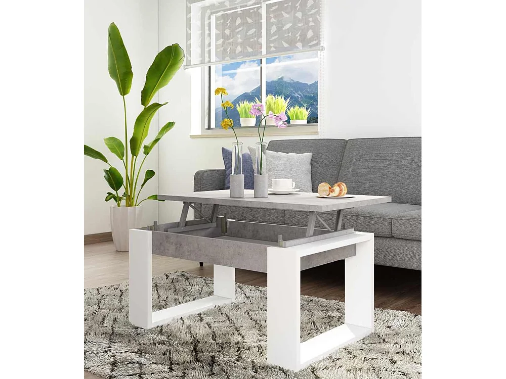 Mesa de centro elevable de 45x90x52 cm con sobre en color gris con almacenaje Rubi