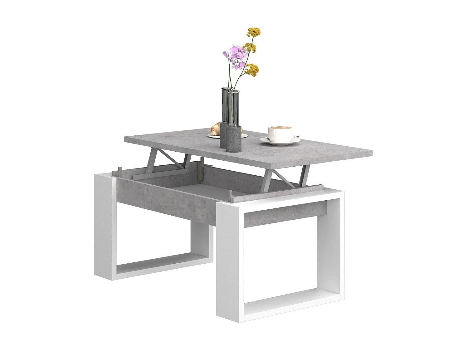 Mesa de centro elevable de 45x90x52 cm con sobre en color gris con almacenaje Rubi