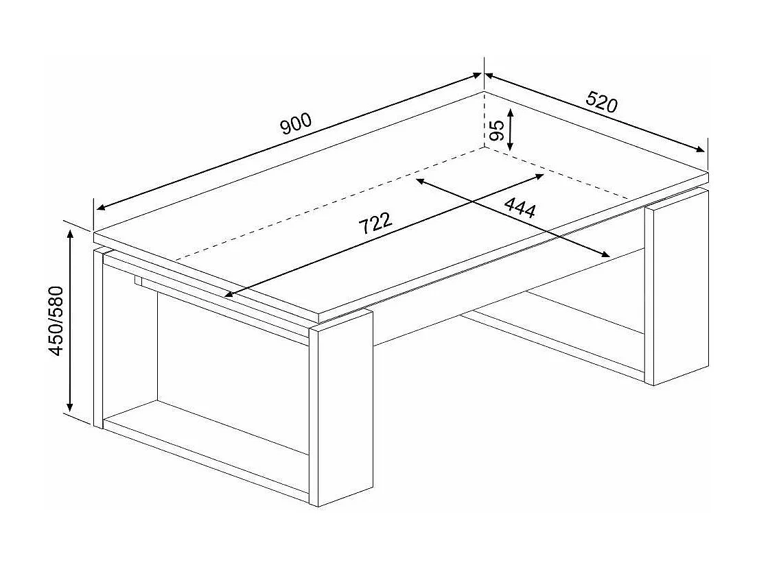 Mesa de centro elevable de 45x90x52 cm con sobre en color gris con almacenaje Rubi