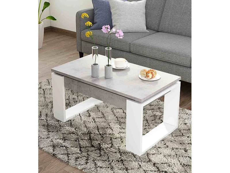 Mesa de centro elevable de 45x90x52 cm con sobre en color gris con almacenaje Rubi