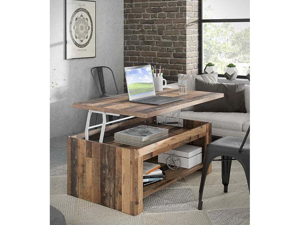 Mesa de centro elevable de 45-66x110x65 cm de mader en color blanco con almacenaje Dumi