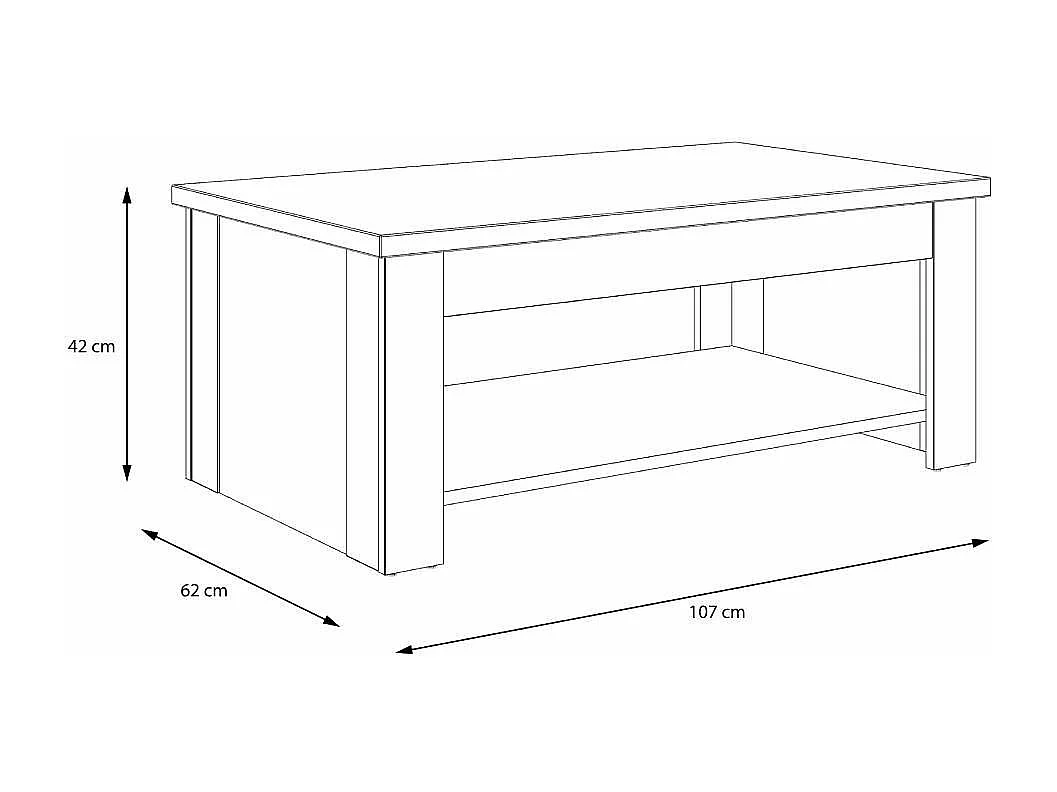 Mesa de centro elevable de 45-66x110x65 cm de mader en color blanco con almacenaje Dumi