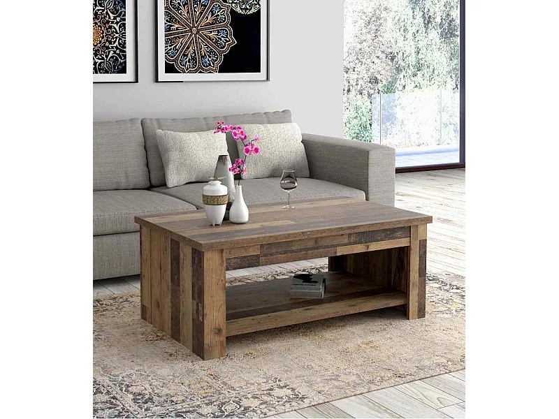 Mesa de centro elevable de 45-66x110x65 cm de mader en color blanco con almacenaje Dumi