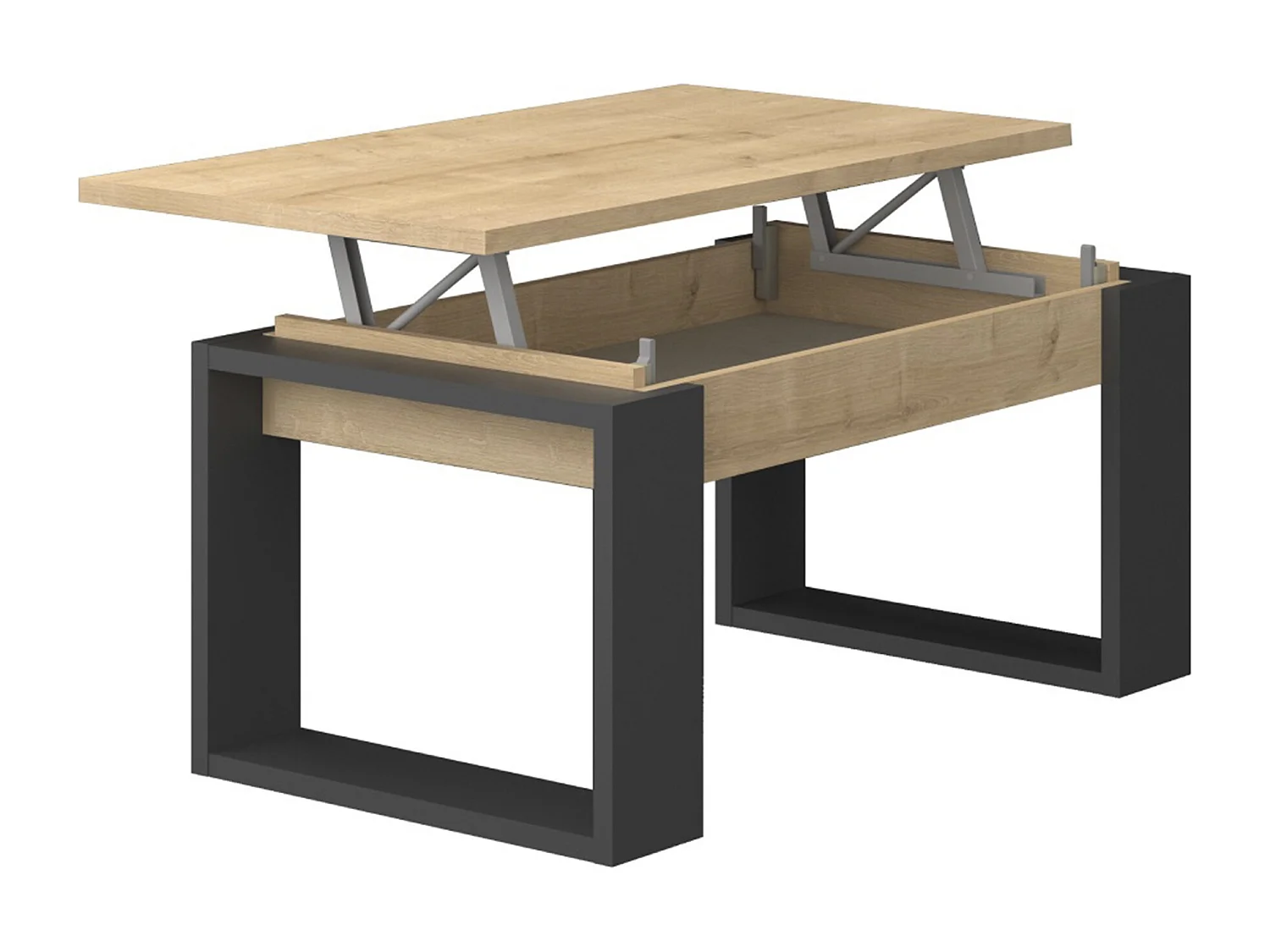 Mesa de centro elevable de 45x90x52 cm con sobre en color beige con almacenaje Rubi