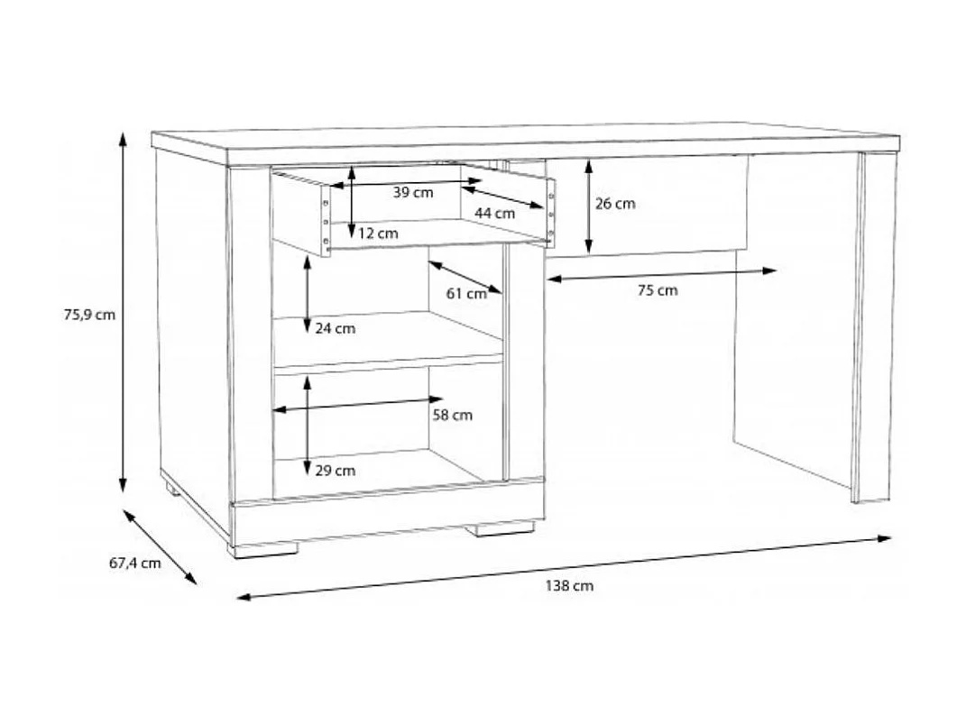 Mesa de escritorio de 76x138x67 cm en color blanco con almacenamiento Snow