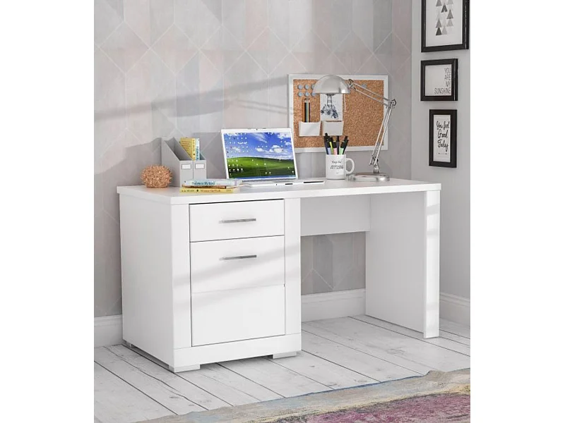 Mesa de escritorio de 76x138x67 cm en color blanco con almacenamiento Snow