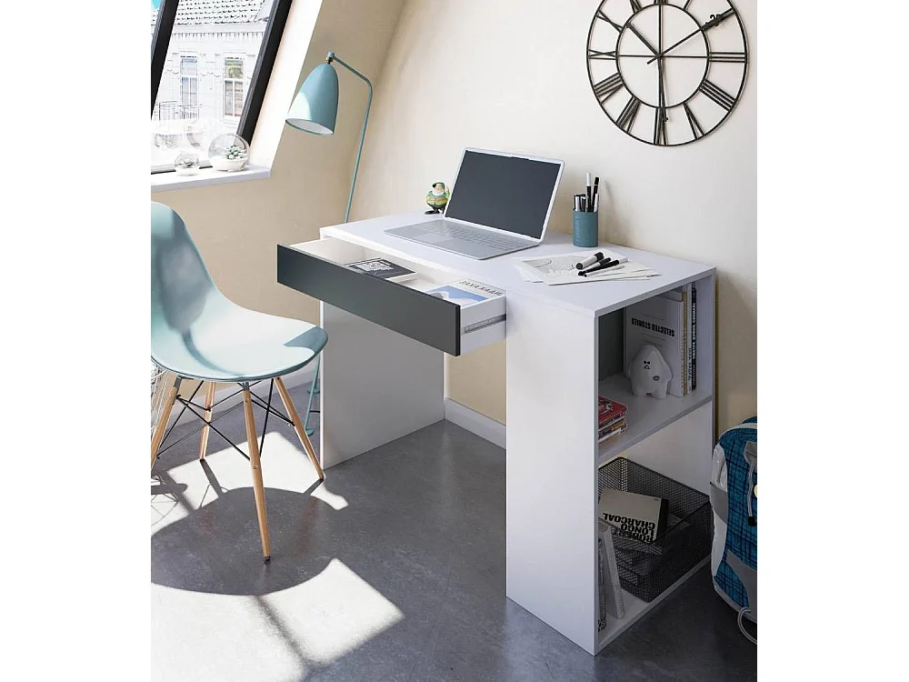 Mesa de escritorio reversible de 73x101x50 cm en color blanco mate y gris antracita Club