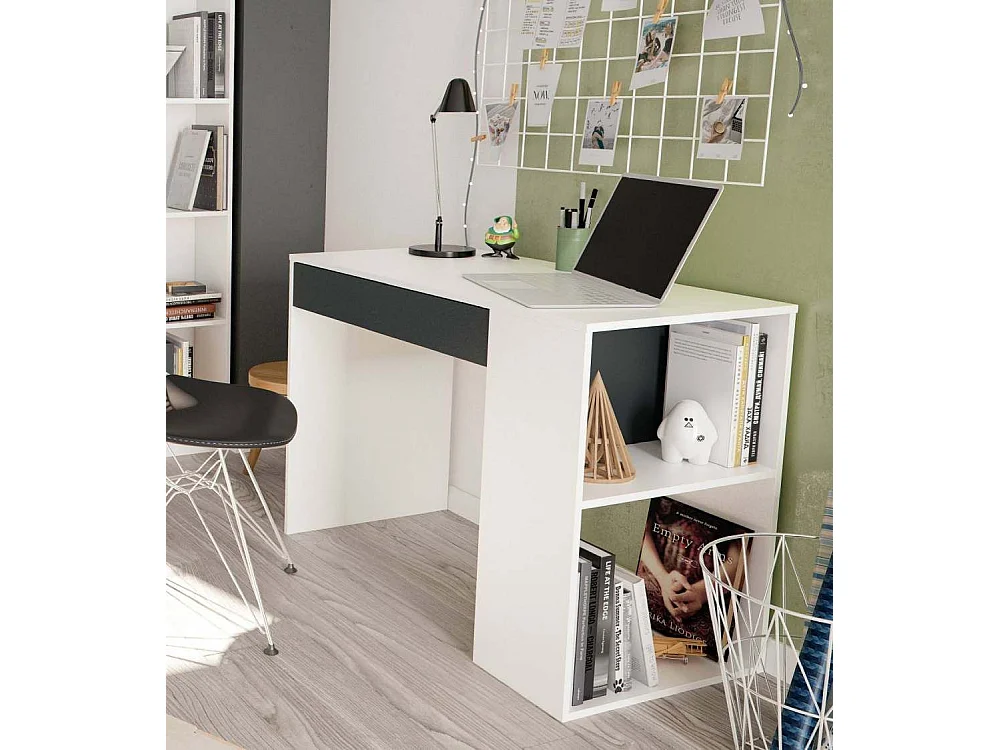 Mesa de escritorio reversible de 73x101x50 cm en color blanco mate y gris antracita Club