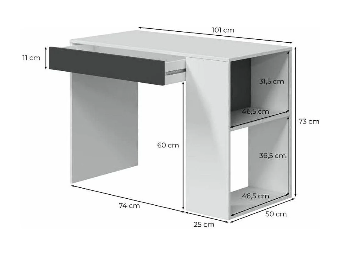 Mesa de escritorio reversible de 73x101x50 cm en color blanco mate y gris antracita Club