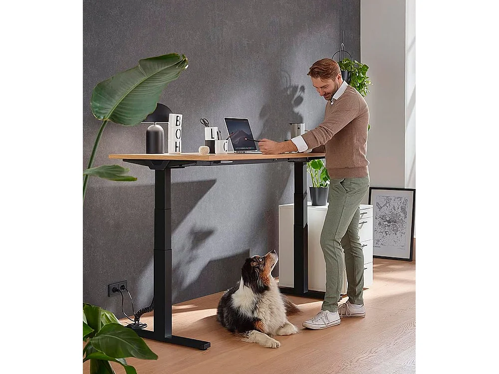 Mesa elevable de escritorio motorizada de 140x70x76-126 cm en color beige Elevate