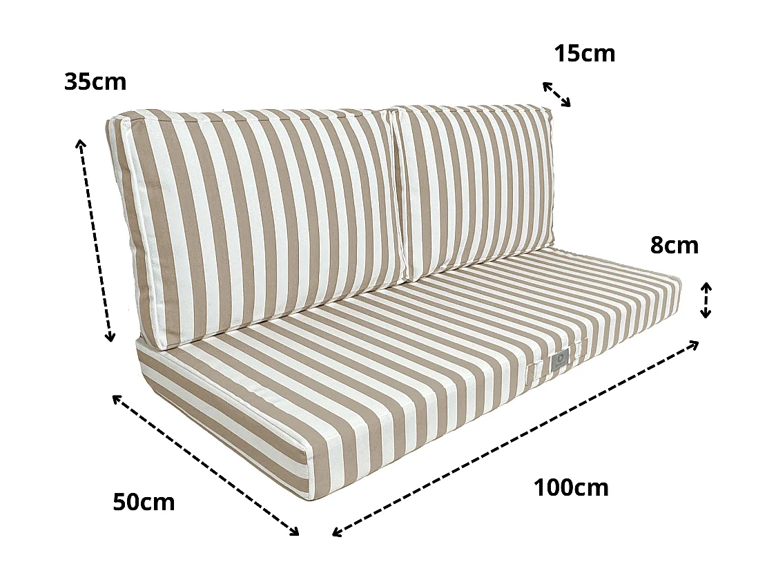 Coussins pour salon de jardin déhoussable 100x50cm - Rayure Beige