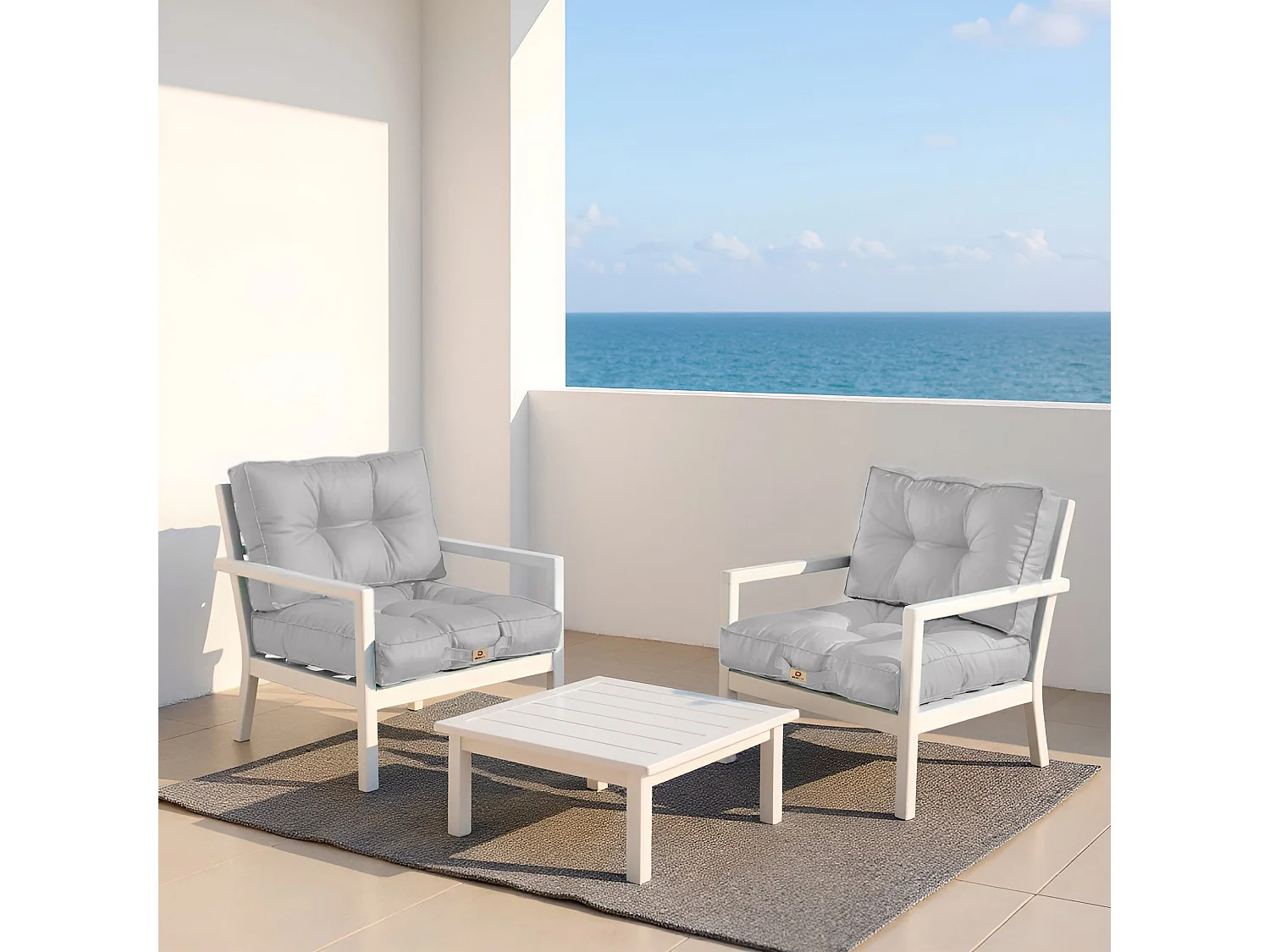 Coussins pour salon de jardin capitonné 50x50cm gris galet