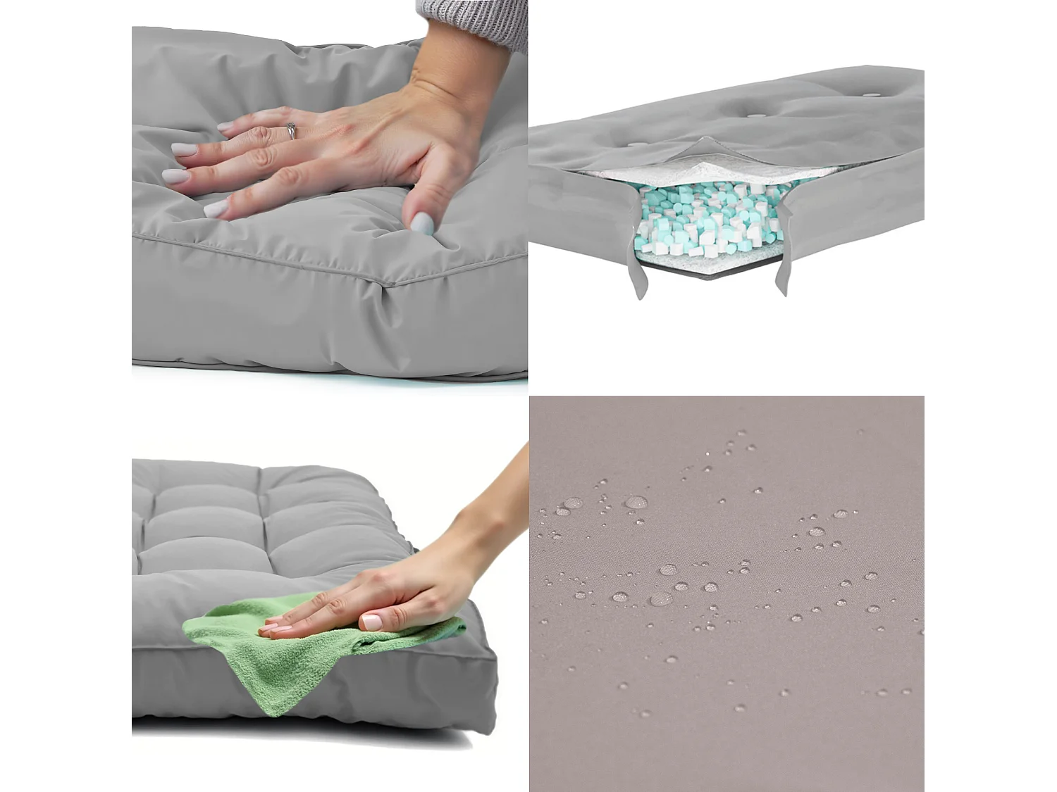 Coussins pour salon de jardin capitonné 50x50cm gris galet