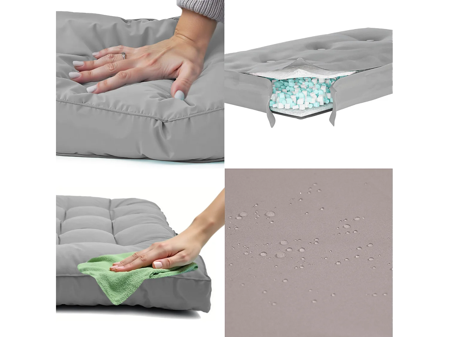 Coussins pour salon de jardin capitonné 50x50cm gris galet