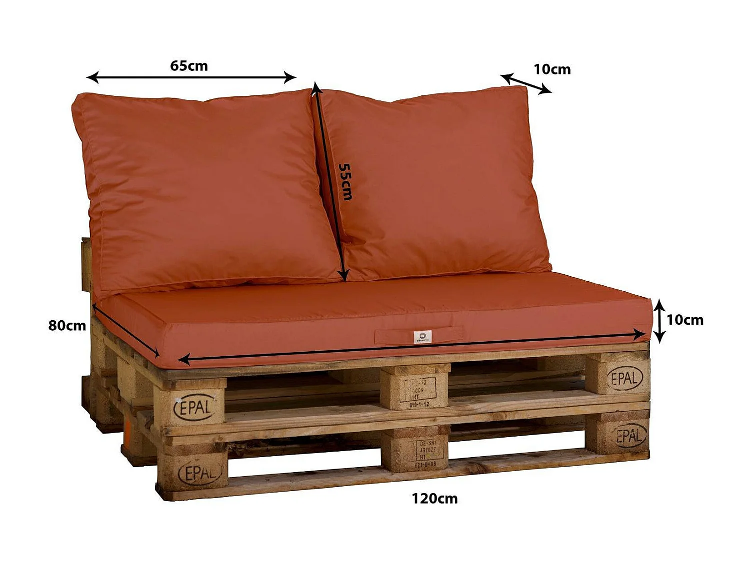 Lot de 3 coussins pour palette déhoussables en polyester terracotta