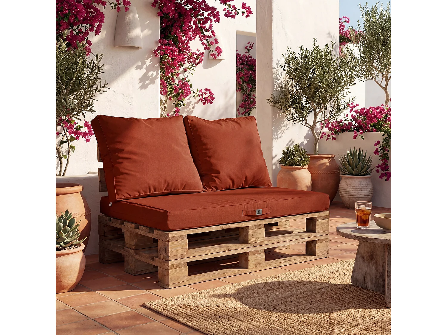 Lot de 3 coussins pour palette déhoussables en polyester terracotta