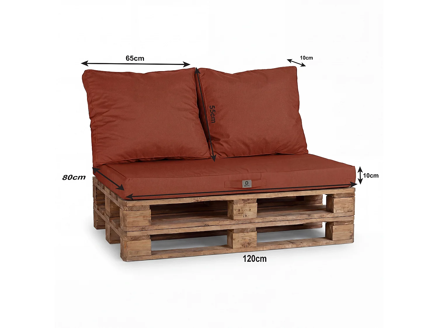 Lot de 3 coussins pour palette déhoussables en polyester terracotta