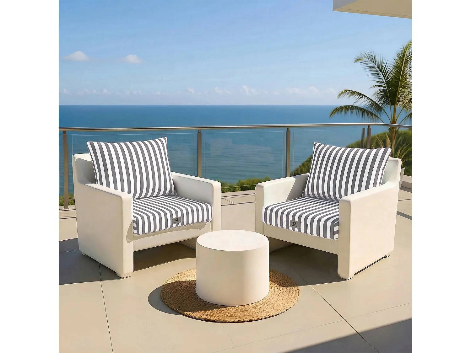 Coussins pour salon de jardin déhoussable 60x60cm Rayure gris foncé