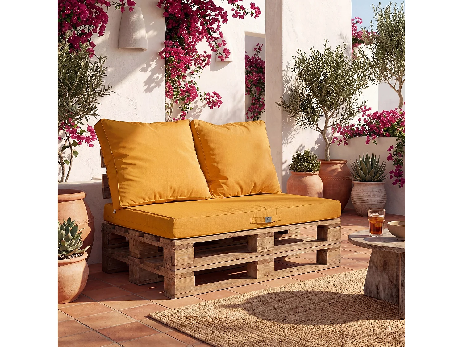 Lot de 3 coussins pour palette déhoussables en polyester jaune