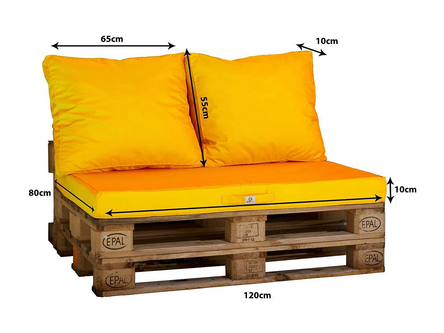 Lot de 3 coussins pour palette déhoussables en polyester jaune
