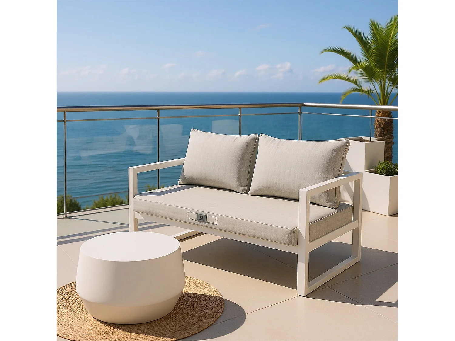 Coussins pour salon de jardin déhoussable 100x50cm Beige chiné turquoise