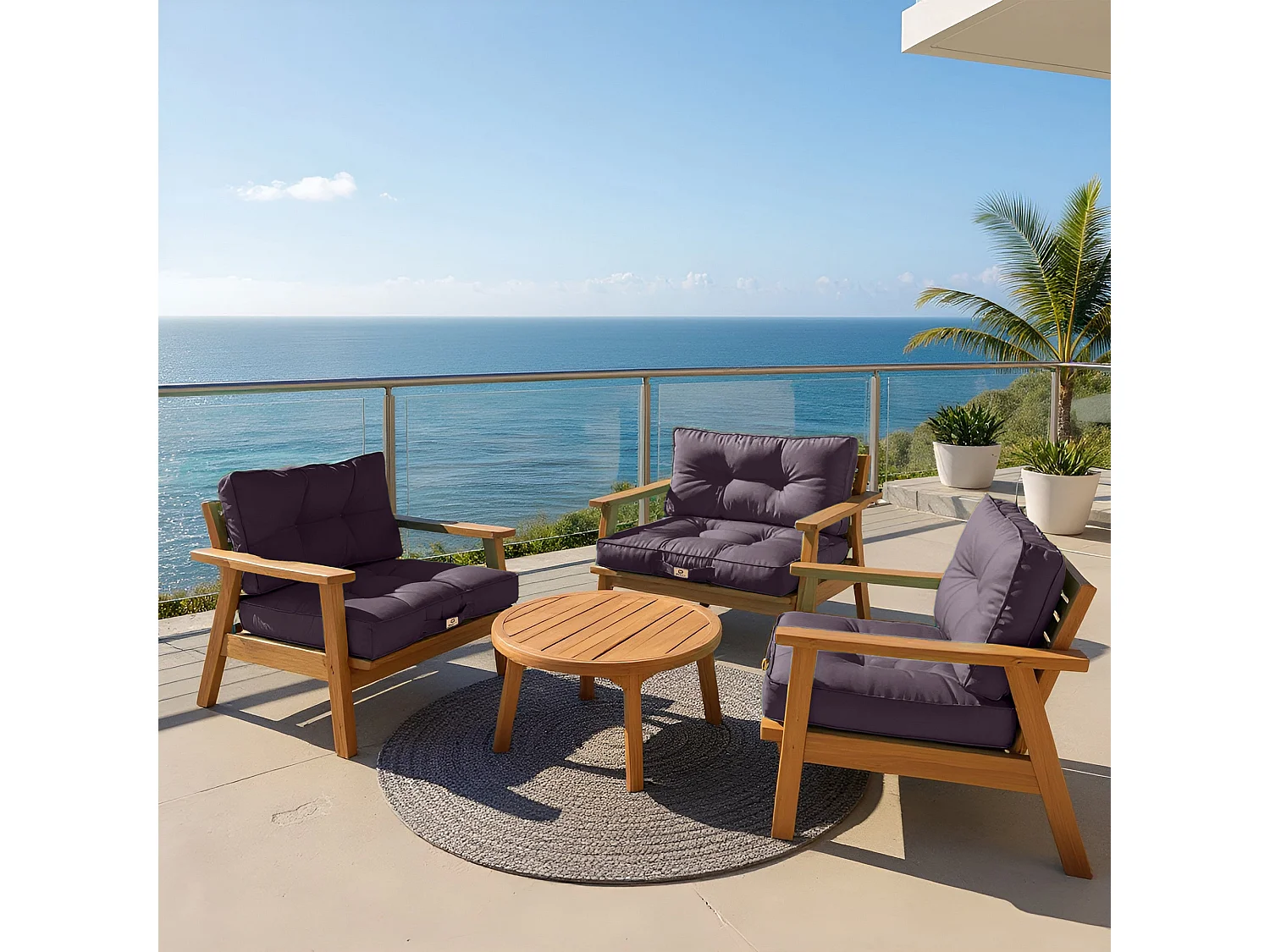 Coussins pour salon de jardin capitonné 60x60cm Gris carbone