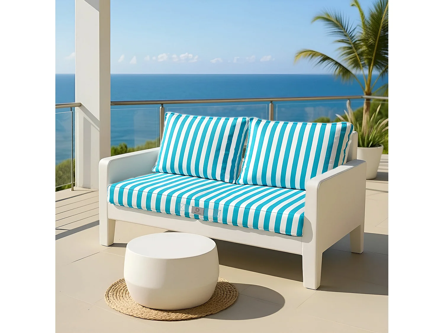 Coussins pour salon de jardin déhoussable 120x60cm - Rayure Turquoise