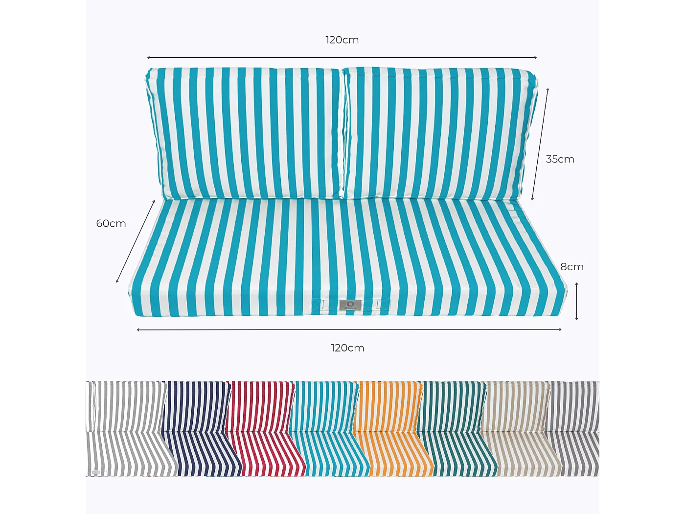 Coussins pour salon de jardin déhoussable 120x60cm Rayure turquoise