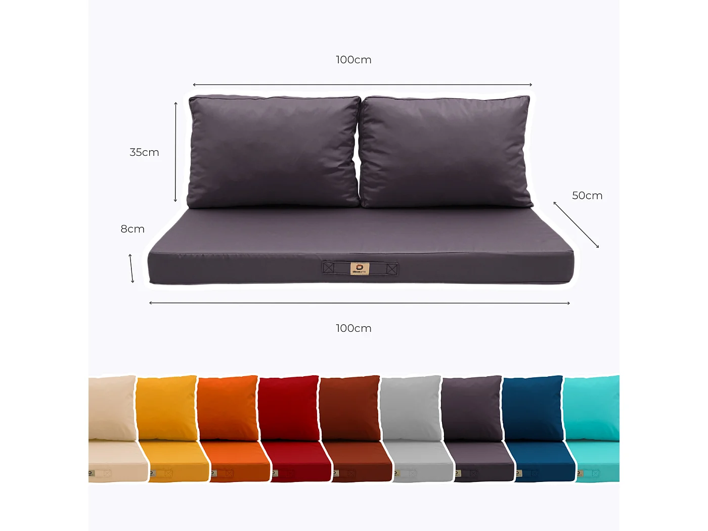 Coussins pour salon de jardin déhoussable 100x50cm Gris carbone