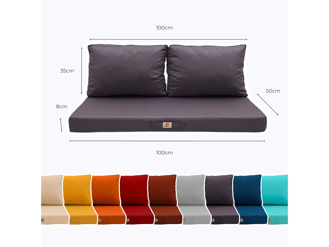 Coussins pour salon de jardin déhoussable 100x50cm Gris carbone